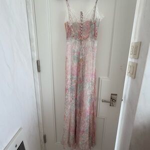 LoveShackFancy Floral Lace Maxi Dress in Pink and Cream